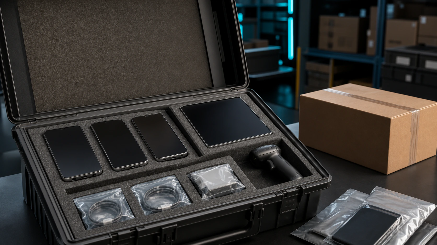 Unbranded mobile devices packed for wholesale dispatch